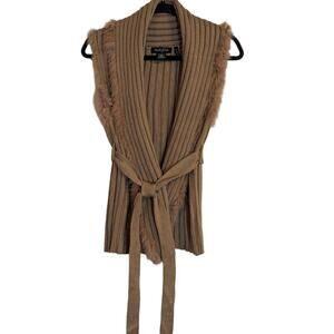 Women's Camel Vest with Rabbit Trim Sz. Medium